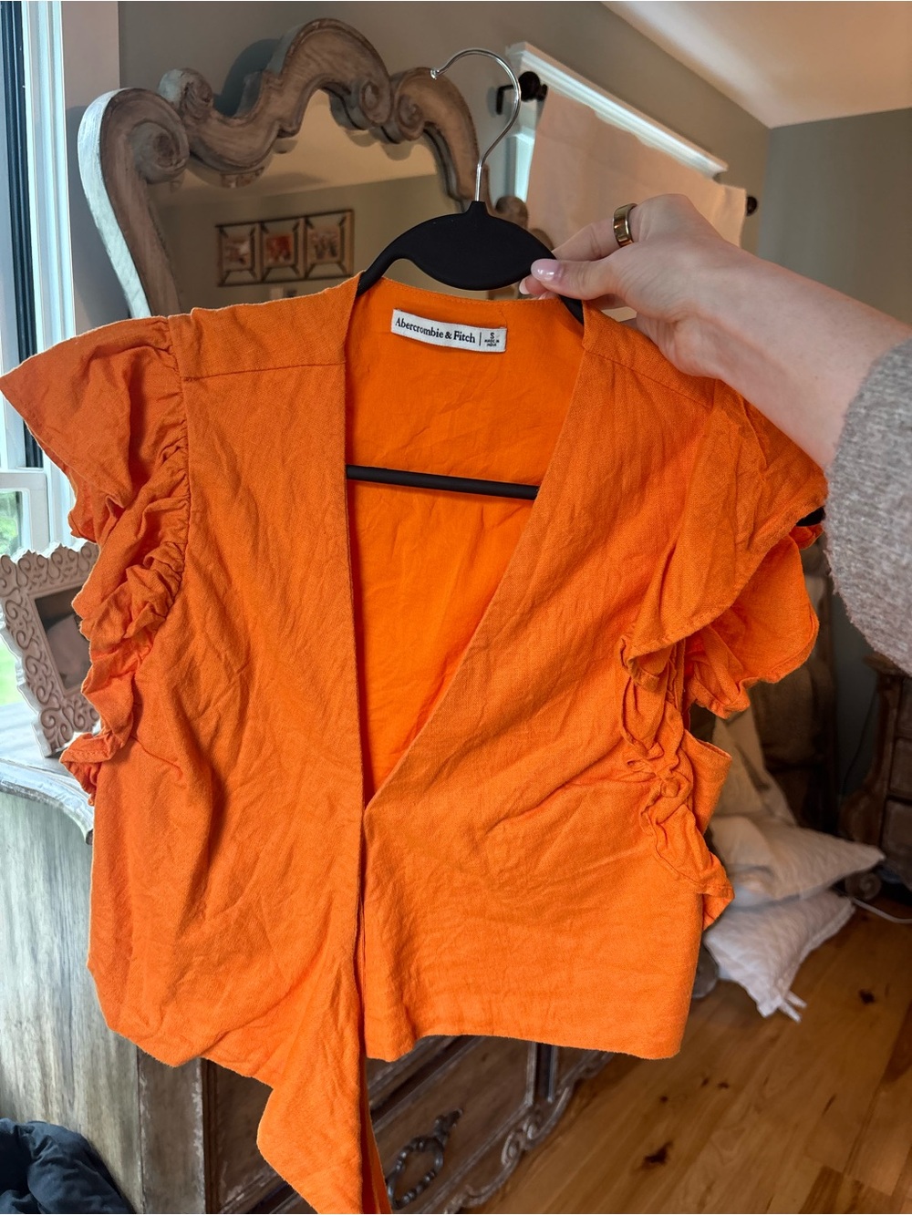 Abercrombie & Fitch Bright Orange Ruffle Wrap Top